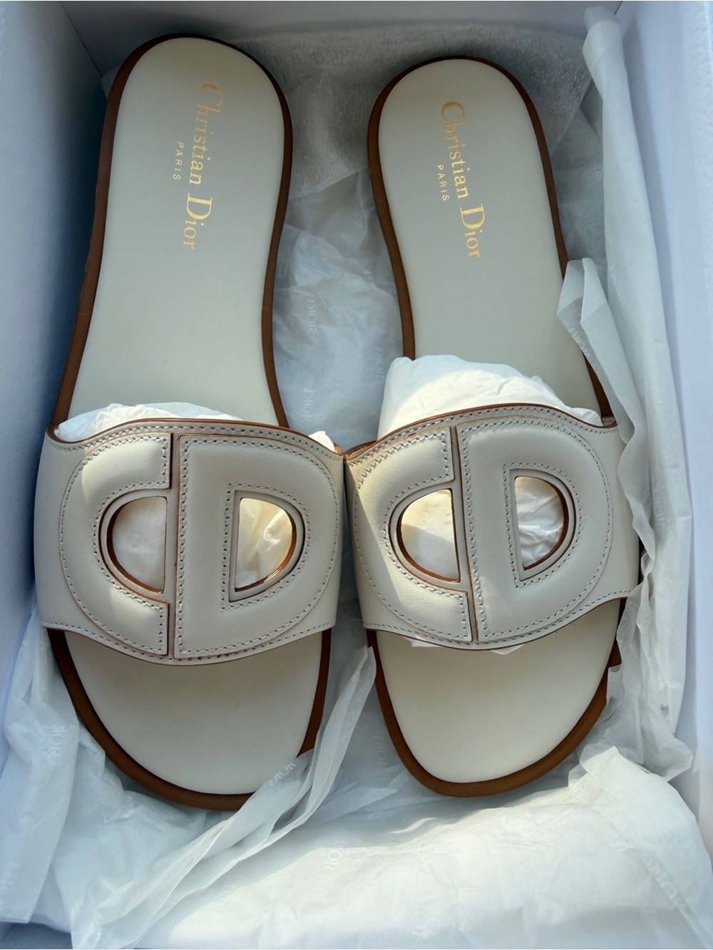 Dior Cream Leather 'CD' Slide Sandals